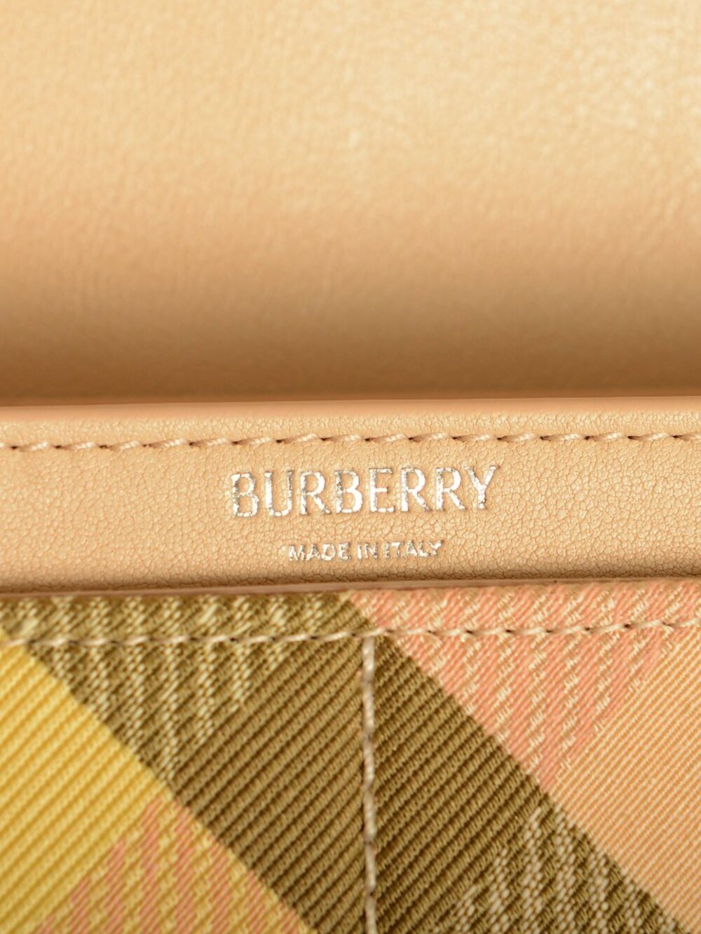 Burberry "Mn Knit Tote" Leather & Canvas Lichen Plaid Handbag Shoulder Bag - Picture 6 of 7